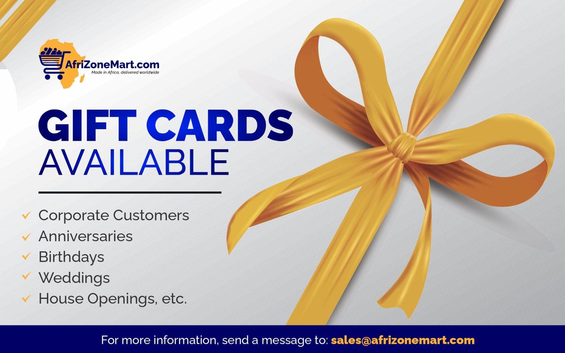 Gift Cards Available — for corporate customers, anniversaries, birthdays, weddings